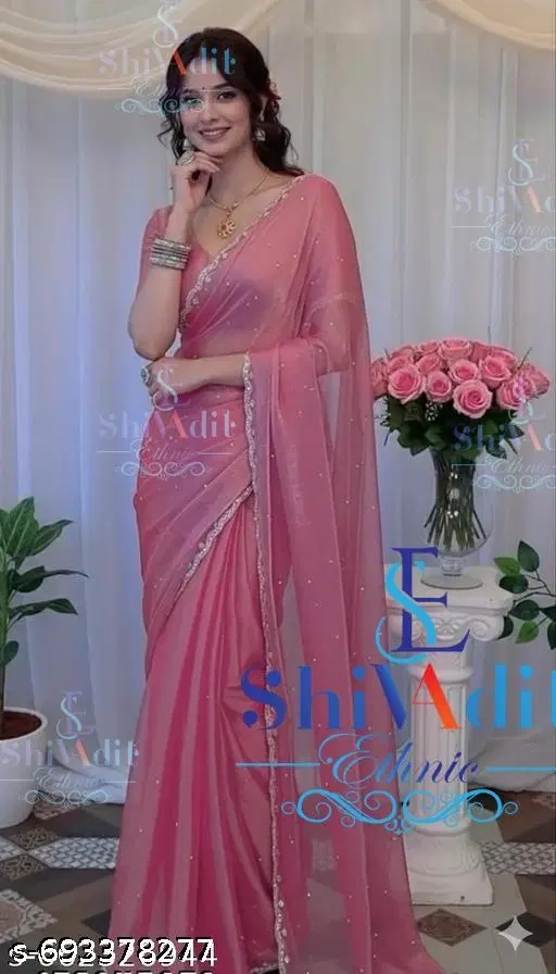 Jimmy Choo Zari Embroidered Saree For Women, Pink