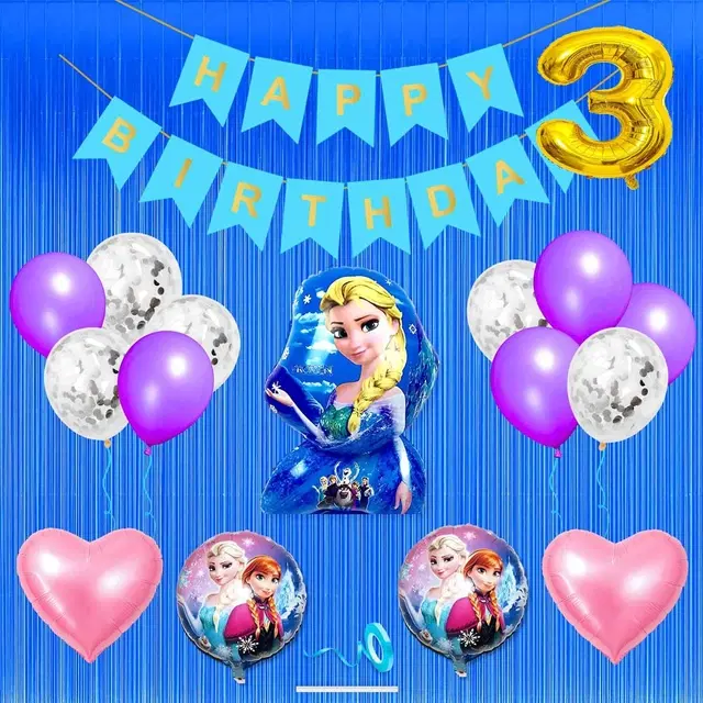 Disney Frozen Theme 3rd Birthday Decoration Kit for Kids (Blue)Pcs Of 20 ,(Set Of 1)