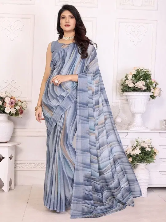 Georgette Printed Saree for Women, Grey (6.3 m)