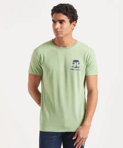 Round Neck Logo T-Shirt for Men, Green (M)