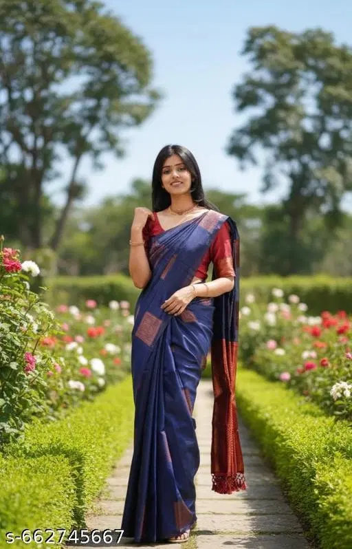 Banarasi Silk Saree for Women (Blue, Free Size)