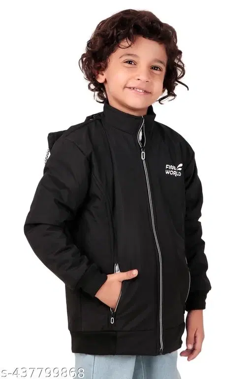 Polyester Jacket for Boys (Black, 5-6 Years)