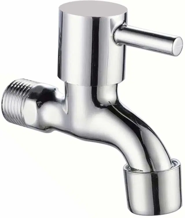 Stainless Steel Short Body Bib Cock Tap with Wall Flange, Silver, Set of 1