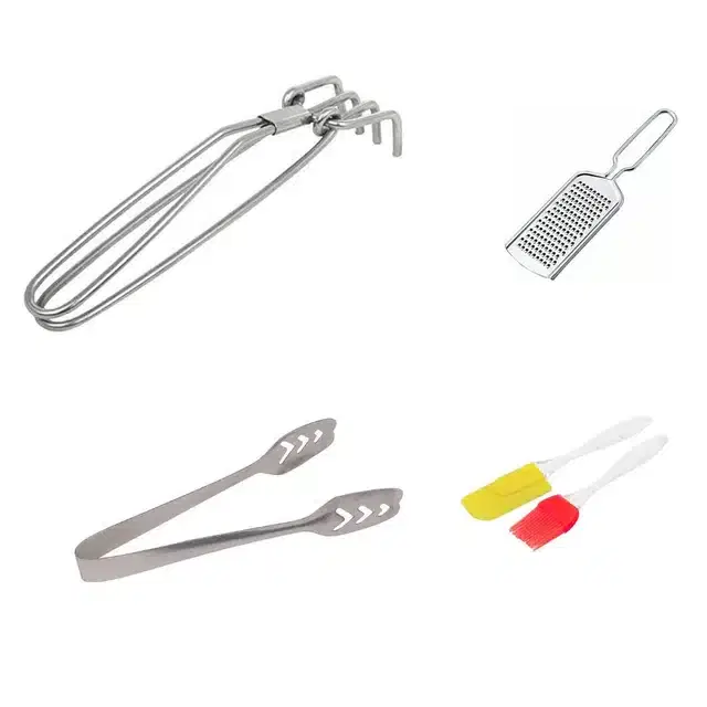 Stainless Steel Cheese Grater, Oil Brush Set, Pakad & Momo Pakad, Combo of 4