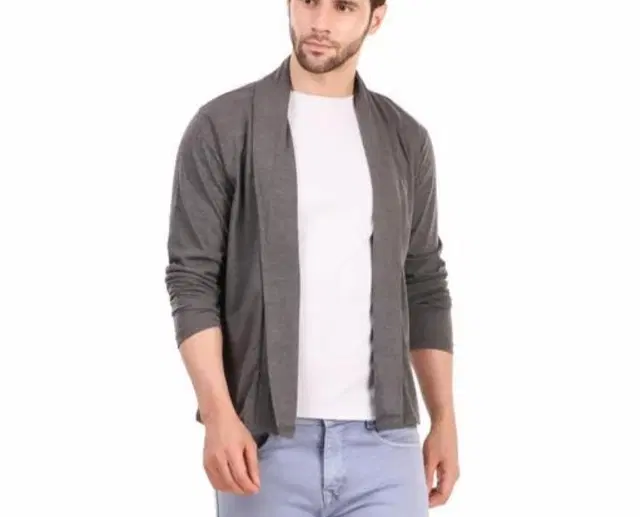 Cotton Blend Shrug for Men (Silver, M)
