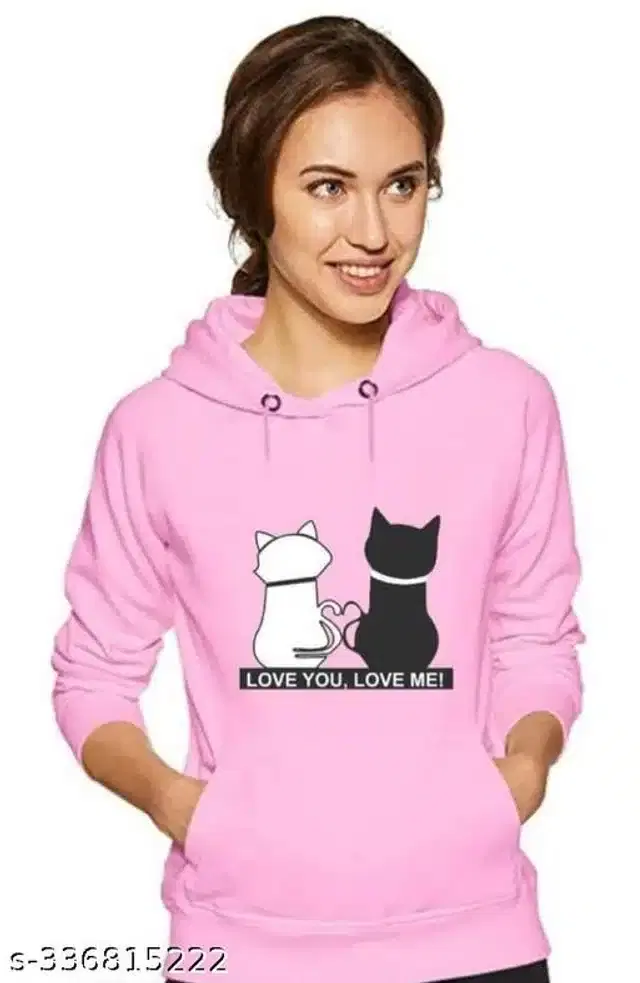 Woolen Printed Full Sleeves Hooded Sweatshirt for Girls (Pink, 10-11 Years)