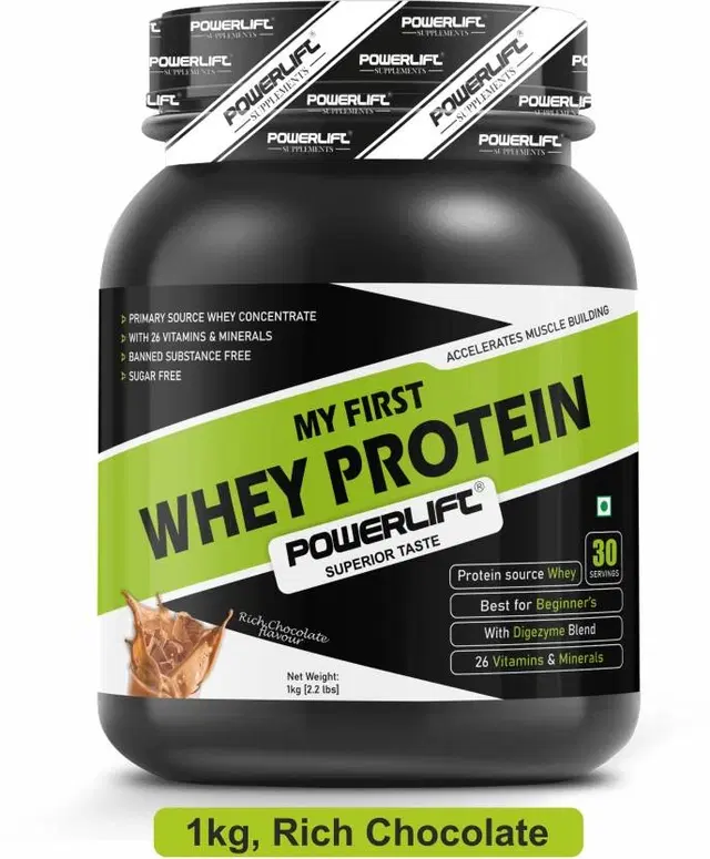 POWERLIFT My First Protein, Whey Protein With Multivitamin & Mineral, Added Digezyme Whey Protein, 1 kg, Rich Chocolate
