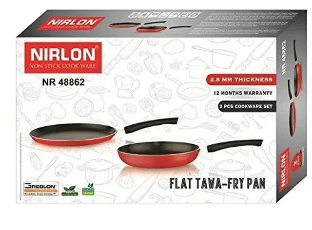 Aluminium Non Stick Pot & Pan Utensil Set, Red, Set of 2