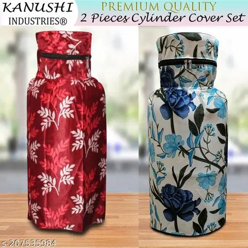 KANUSHI Industries® Designer LPG Gas Cylinder Cover Set of 2Pc (2PCS+CYL-Maroon-Small-LEVS+Blue-Rose)