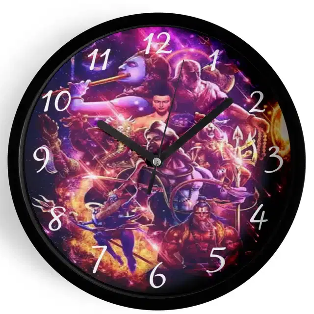 Analog Lord Krishna Wall Clock for Home, Black, 7 Inches