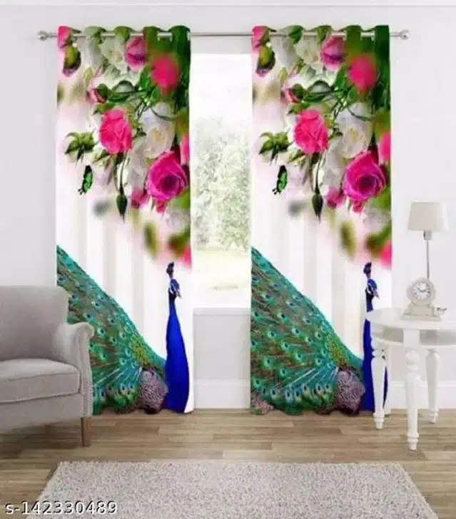 Polyester Window Curtain, Multicolor, 5 Feet, Pack of 2