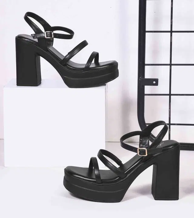 JM Looks Stylish Heels for Women (Black, 3)