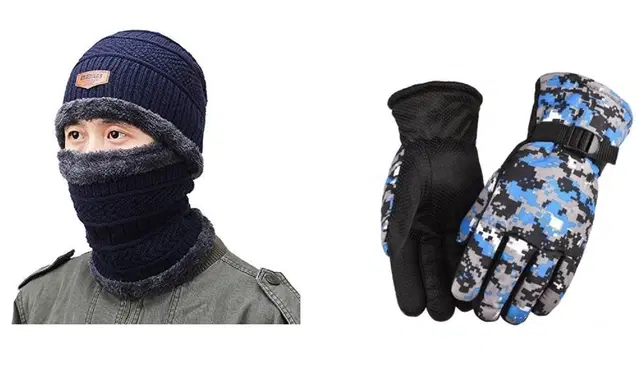 Woolen Cap with Neck Warmer & Gloves for Men & Women, Set of 2 (Multicolor)