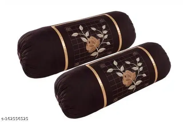 Embroidered Cotton Bolster Cover, Brow, 16x20 inches, Pack of 2