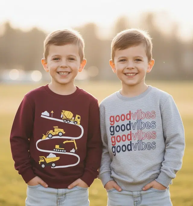 Round Neck Printed Wool Sweat Shirt For Boys, Multicolour (3-4 Years) ,Pack Of 2