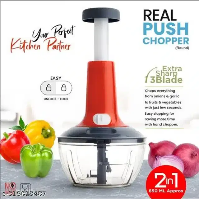 Plastic Manual Chopper, Multicolor, 650 ml