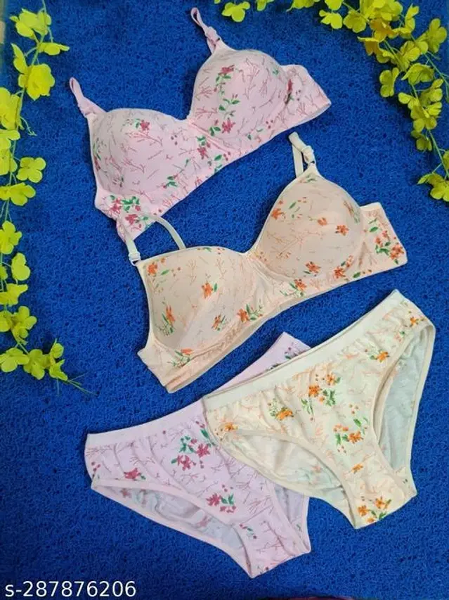 Cotton Blend Printed Lingerie Set for Women, Pack of 2 (Multicolor, 30A)