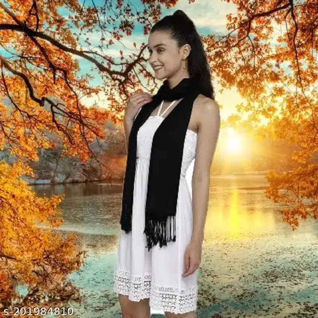 Rayon Scarf for Women (Black, 1.8 m)