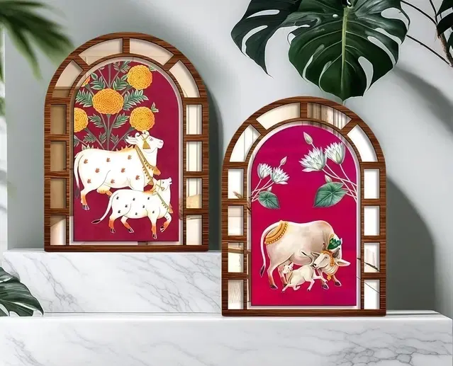 Kc Arts Jharokha Cow & Calf Wall Hanging (Multicolour)