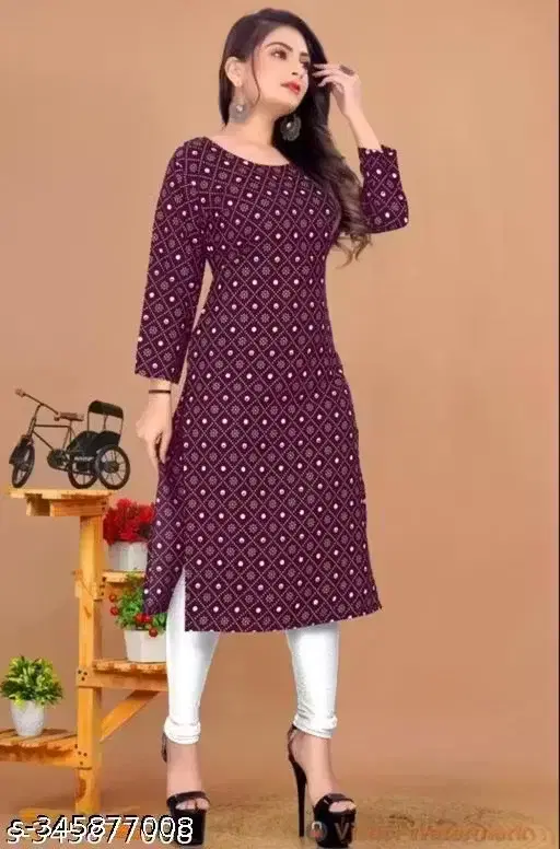 Geometric Diamond Print Kurti for Women ,Purple (M)
