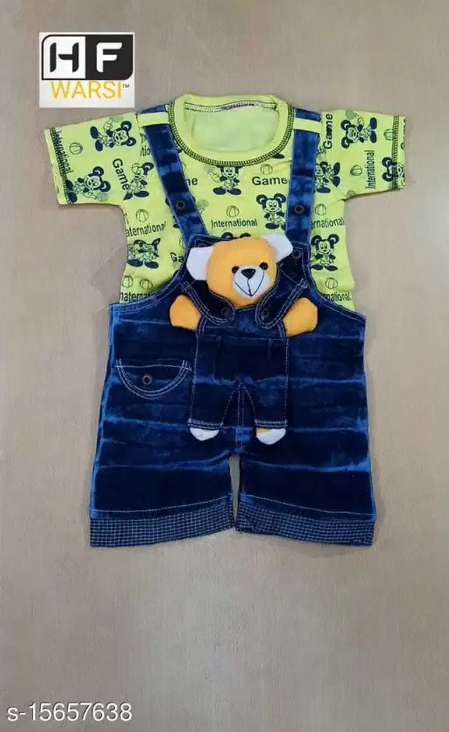 Denim Half Sleeves Dungarees for Boys (Mint Green & Navy Blue, 6-12 Months)