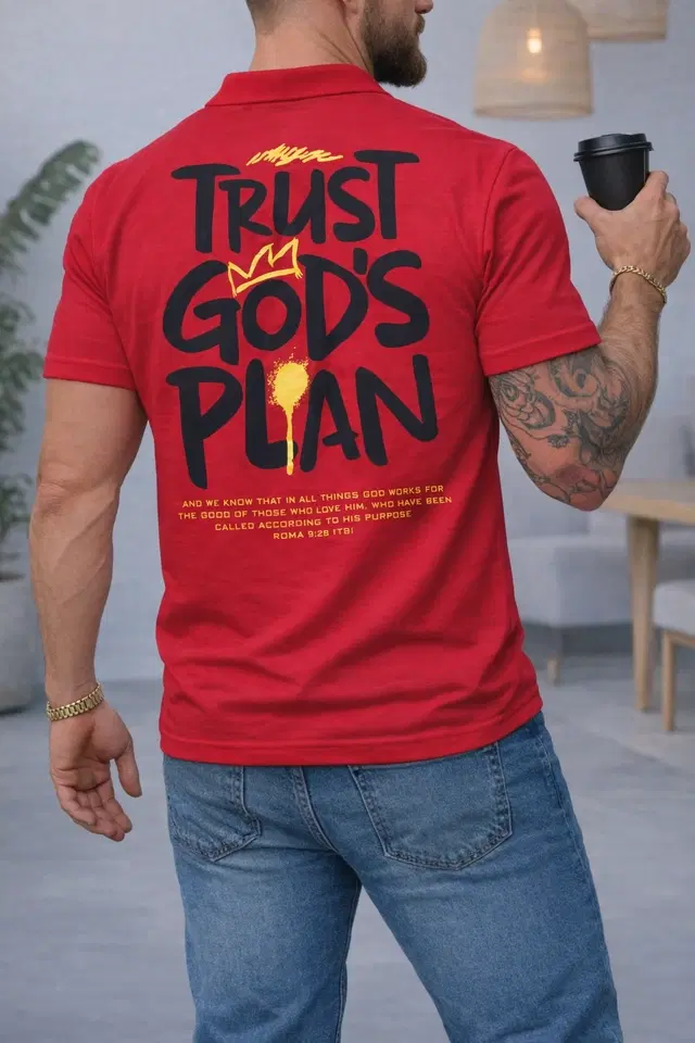 Cotton Blend Printed T-Shirt for Men, Red (L)