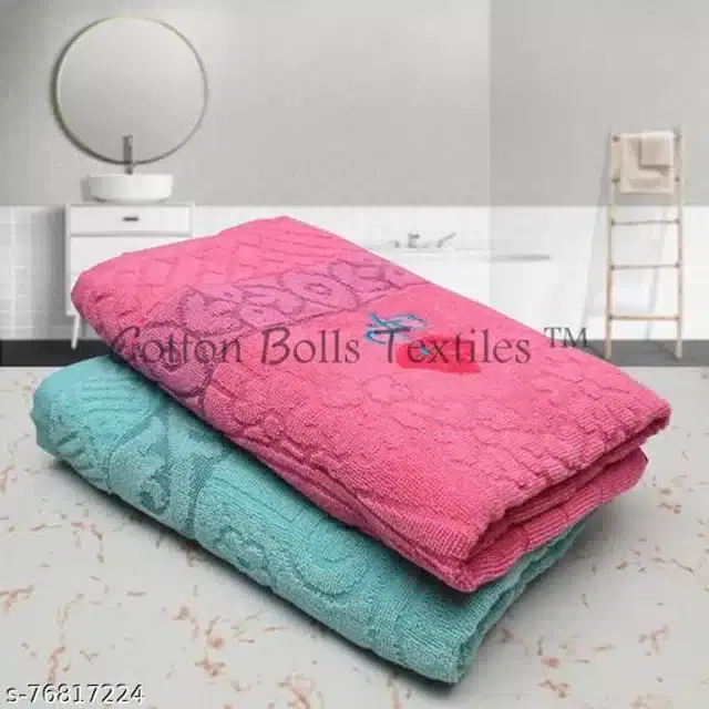 Cotton Bath Towels, Pink & Sky Blue, 75x150 cm, Pack of 2
