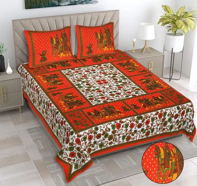Cotton Double Bed sheets With 2 Pillow Cover (Multicolour) Set Of 1