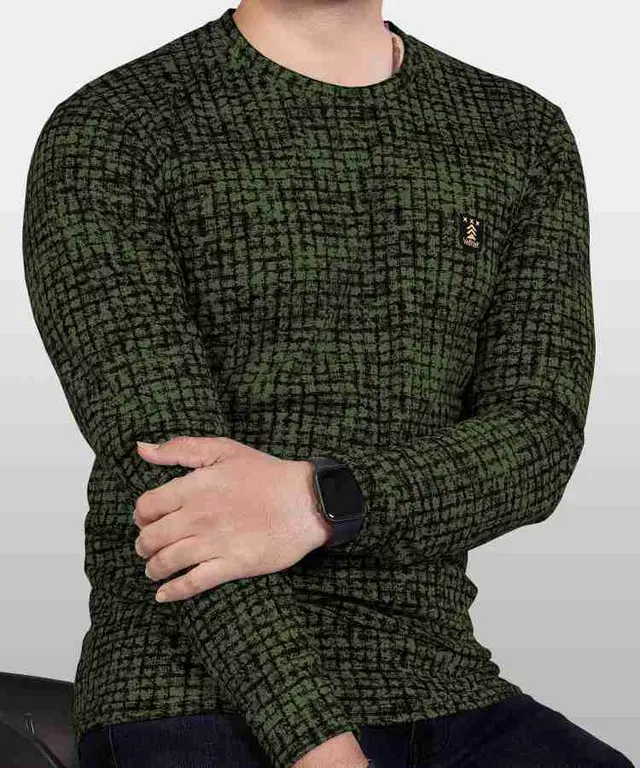 Round Neck Printed T-Shirt for Men (Olive, M)