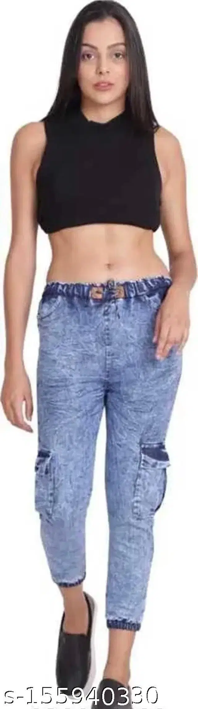 Denim Cargo Jeans for Girls (Sky Blue, 13-14 Years)