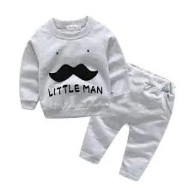 Hosiery Printed Clothing Set for Kids (Grey, 1-2 Years)