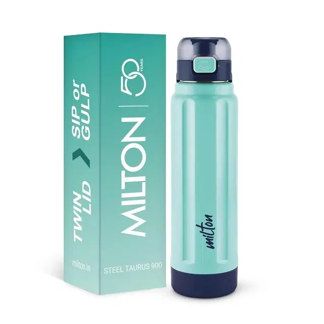 Milton Taurus 900 Steel Thermoware, Inner Stainless Steel, Pu Insulated, Leak Proof Water Bottle For School Kids, Office, Gym, Easy To Carry Handle, 665 ml, Blue