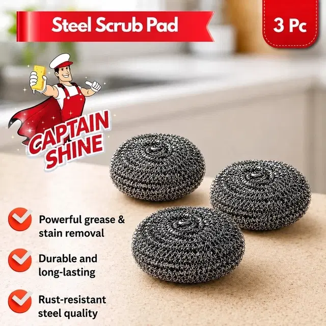 Captain Shine Steel Scrub Pad [3Pc]