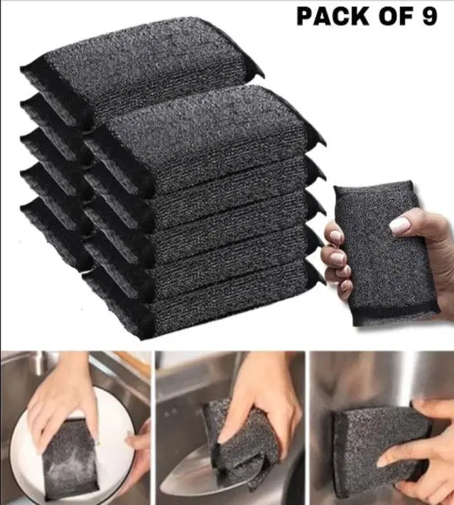 Steel Scrub Pad ,Black ,Pack of 9 (3x5 )
