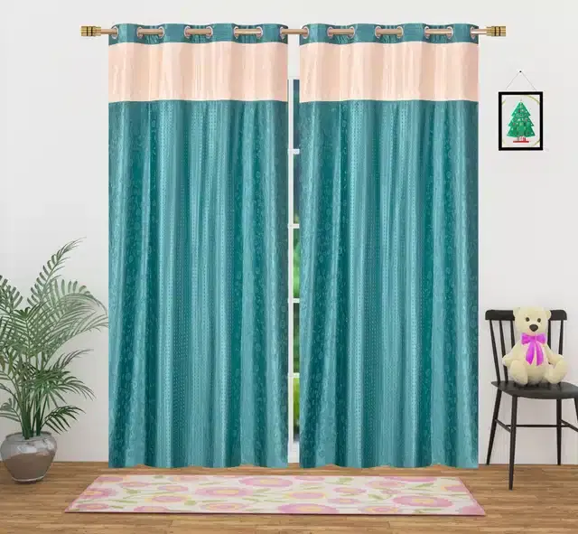 Polyester Solid Door & Window Curtains, Aqua Blue, 7 feet