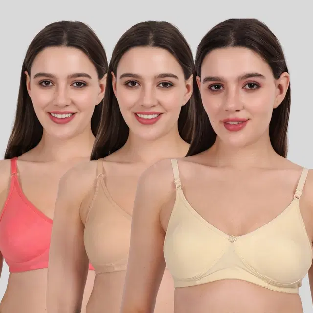 Cotton Bra for Women, Multicolour, Pack of 3 (28B)