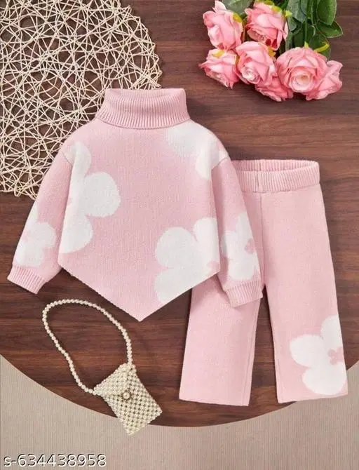 Floral Pattern Knit Set for Girls, Pack of 2 (Pink, 6-12 Months)