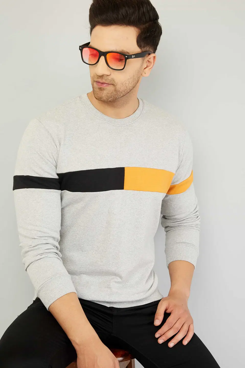 GESPO Mens Full Sleeve Colour Block Sweatshirt (Grey, M) (S70)