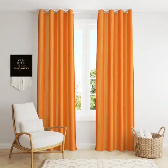 Polyester Curtains for Window & Door, Orange, 5 feet, Pack of 2