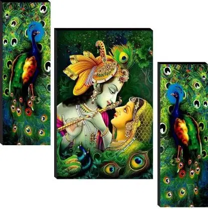 Textured Radha Krishna Home Decor Digital Painting 12x18 Set of 3