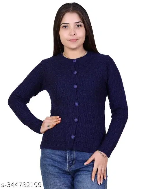Acrylic Solid Sweater for Women (Navy Blue, XL)