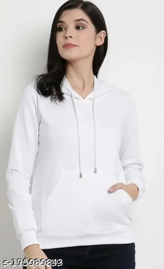 Full Sleeves Hooded Sweatshirt for Women (White, L)
