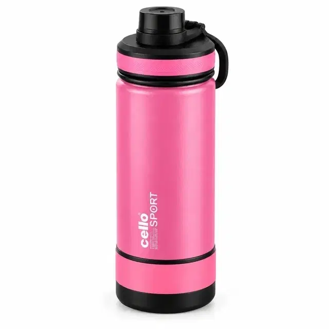 Cello Sipzo Stainless Steel Sports Bottle, 750 ml, Pink | Pack Of 1 | Leak-Proof Cap | Lightweight & Durable
