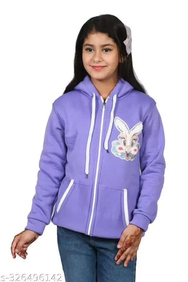 Woolen Full Sleeves Hooded Sweatshirt for Girls (Purple, 10-11 Years)