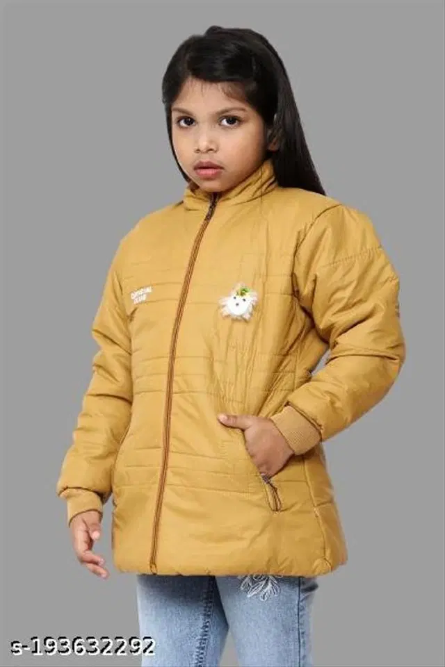 Polyester Jacket for Girls (Mustard, 2-3 Years)