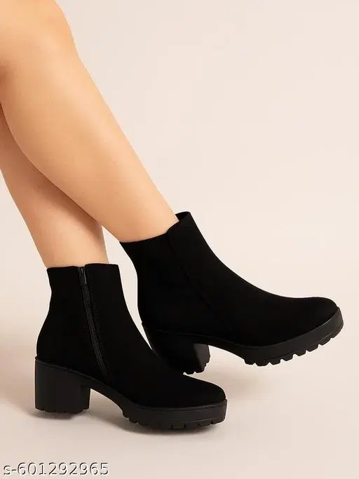 Shoetopia Solid Synthetic Heeled Boots Black (IND-3)