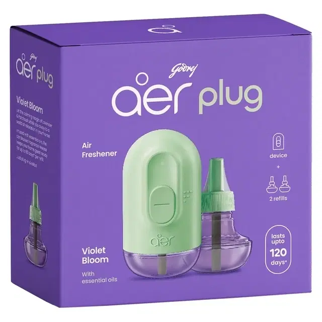 Godrej Aer Plug Violet Bloom Air Freshener + 2 Refills (2X25 ml)