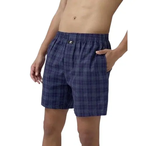 Polycotton Checkered Boxer for Men, Blue (L)