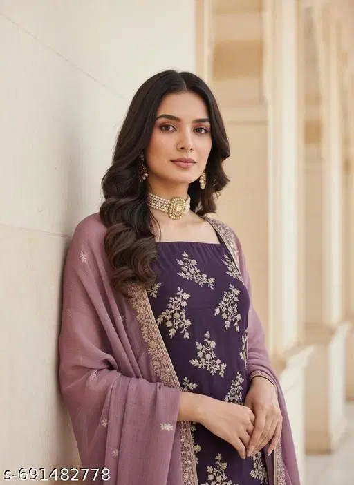 Embroidered Anarkali Party Suit for Women (Purple, Un Stitched)