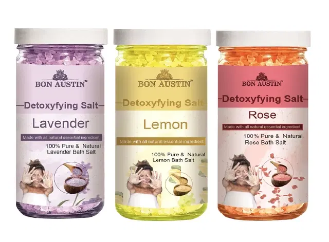 Bon Austin Lavender, Lemon & Rose Detoxifying Bath Salt Crystal, 200 g, Set of 3